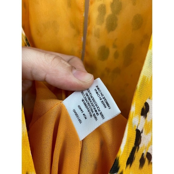 Derek Lam 10 Crosby Yellow Pleated Animal Print Sleeveless V-Neck Maxi Dress 4 - Picture 8 of 8